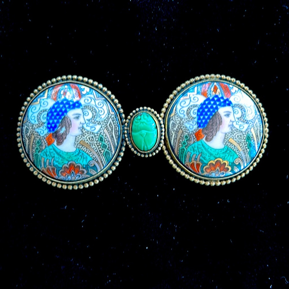 Antique porcelain 2-pc buckle with scarab fastener